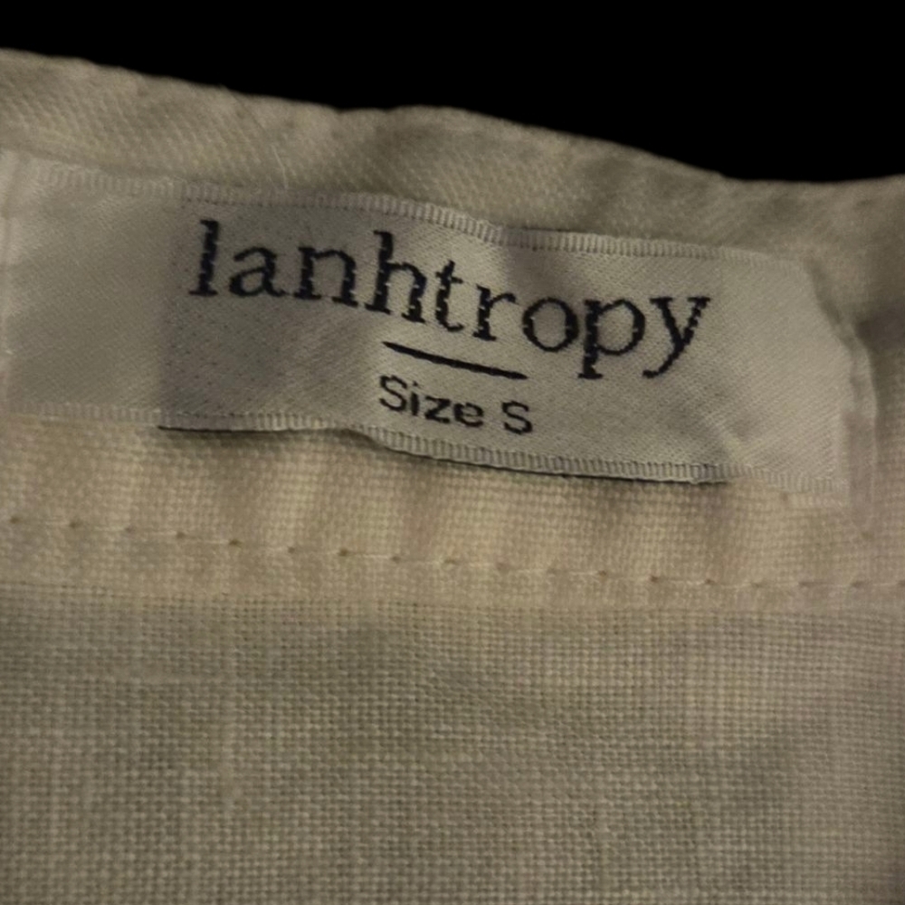 Lanhtropy Athina Midi Linen Dress Off-White Women's Small SHELL Buttons Beachy - Picture 4 of 11